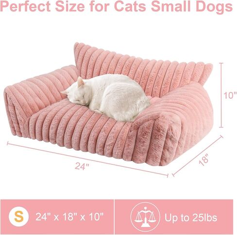 Cute Cat Couch Bed for Indoor Cats, Fluffy Pet Cat Sofa with Premium Soft Corduroy Fleece, Cute Small Dog Beds for Small Dogs, Fuzzy Puppy Chair with Removable Washable Cover (24x18x10,Pink) in Saudi Arabia
