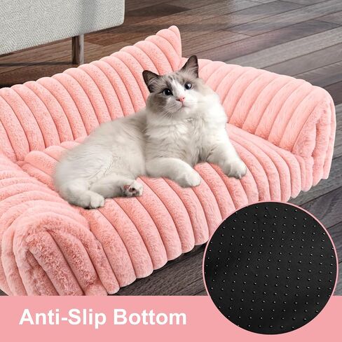 Cute Cat Couch Bed for Indoor Cats, Fluffy Pet Cat Sofa with Premium Soft Corduroy Fleece, Cute Small Dog Beds for Small Dogs, Fuzzy Puppy Chair with Removable Washable Cover (24x18x10,Pink) in Saudi Arabia