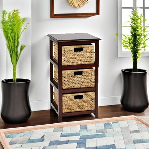 OSP Home Furnishings Seabrook وحدة تخزين من طبقتين مع سلال طبيعية، لمسة نهائية بيضاء in Saudi Arabia