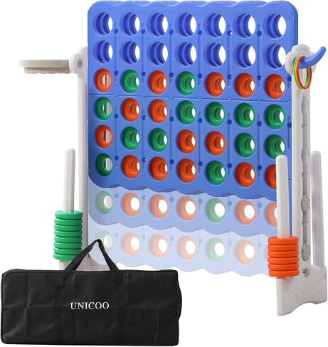 UNICOO® Height Adjustable Jumbo 4-to-Score Game, 4 in A Row Game with Basketball Hoop, Ring Toss, Carrying Bag, Indoor Outdoor Yard Game, Parties & Family Gatherings in Saudi Arabia