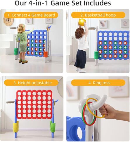UNICOO® Height Adjustable Jumbo 4-to-Score Game, 4 in A Row Game with Basketball Hoop, Ring Toss, Carrying Bag, Indoor Outdoor Yard Game, Parties & Family Gatherings in Saudi Arabia