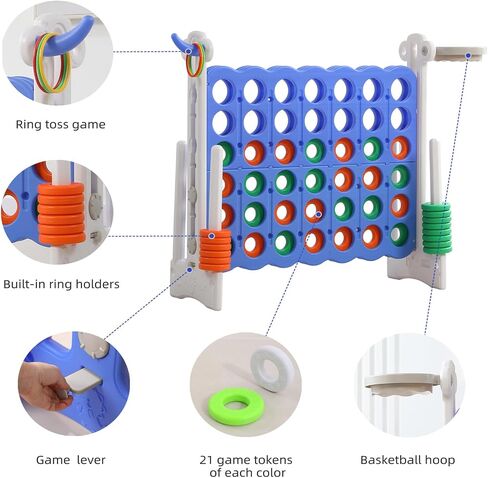 UNICOO® Height Adjustable Jumbo 4-to-Score Game, 4 in A Row Game with Basketball Hoop, Ring Toss, Carrying Bag, Indoor Outdoor Yard Game, Parties & Family Gatherings in Saudi Arabia
