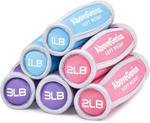 AboveGenius Hand Weights Set for Women&Men,Soft Dumbbells Set of 6(1lb 2lb 3lb Each Pack) for Dumbbell Walking Weight Sets with Hand Strap for Workout Running, Jogging and Physical Therapy (3 Pair of(1/2/3 pound)small weights) in Kuwait