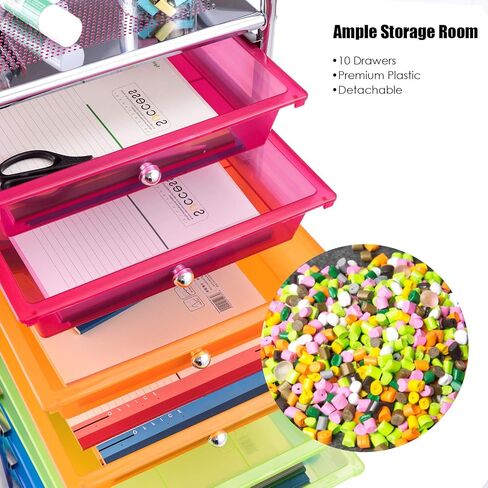 Happygrill 10-Drawer Storage Cart, Utility Cart with Removable Drawers & Metal Frame, Rolling Storage Cart with Lockable Wheels for Home, Office, Rainbow in Saudi Arabia