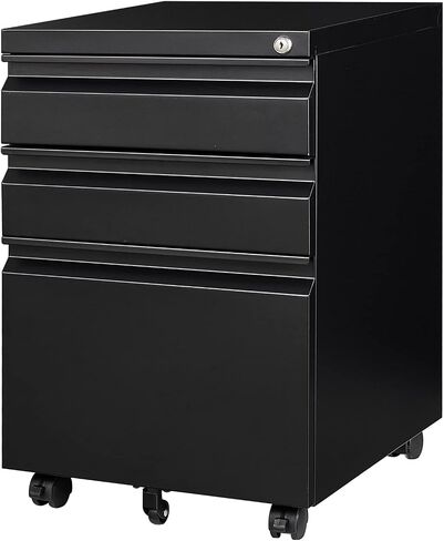 Yizosh 3 Drawer Mobile File Cabinet مع Lock ، Black Under Desk Rolling Failing Cabinet ، خزانة ملفات القفل المعدنية على عجلات للملف القانوني/الحروف/A4 (التجميع الكامل) in Kuwait