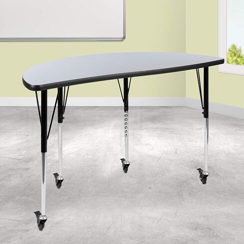 EMMA + OLIVER Mobile 47.5" Half Circle Wave Flexible Collaborative Grey Adjustable Height Activity Table in Saudi Arabia
