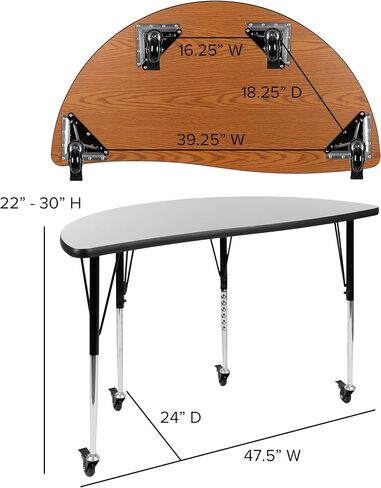 EMMA + OLIVER Mobile 47.5" Half Circle Wave Flexible Collaborative Grey Adjustable Height Activity Table in Saudi Arabia