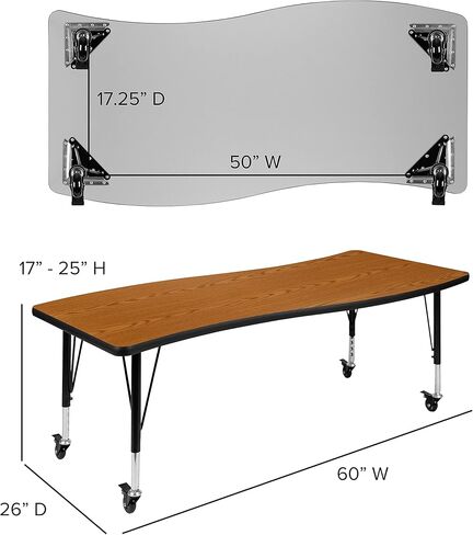 Emma + Oliver Mobile 26 "W X 60" L Wave Fensible Collaborative Oak Kids Adminible TABLE in Kuwait
