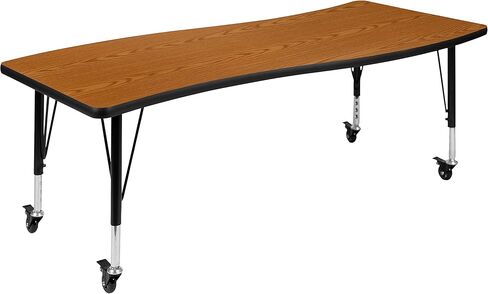 Emma + Oliver Mobile 26 "W X 60" L Wave Fensible Collaborative Oak Kids Adminible TABLE in Kuwait