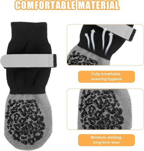 4 Pcs Double Sided Dog Socks to Prevent Licking Paws, Dog Socks for Hardwood Floors Anti Slip, Paw Protector, Winter Warmth, Waterproof, Suitable for Indoor Wooden Floors, Outdoor, M, Gray in Saudi Arabia