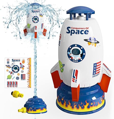 Skirfy Sprinkler Rocket Launcher Outdoor Water Toys for Kids, Rocket Design Water Powered Liftoff 9-16ft & Spin, Summer Garden Lawn Toys & Birthday Gift for Girls Boys Age 3-12 Year Old （White） in Saudi Arabia