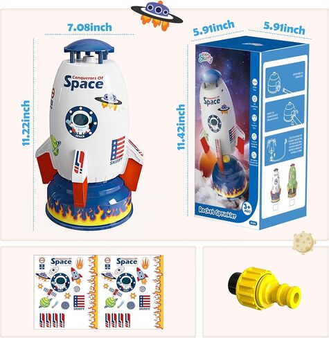 Skirfy Sprinkler Rocket Launcher Outdoor Water Toys for Kids, Rocket Design Water Powered Liftoff 9-16ft & Spin, Summer Garden Lawn Toys & Birthday Gift for Girls Boys Age 3-12 Year Old （White） in Saudi Arabia