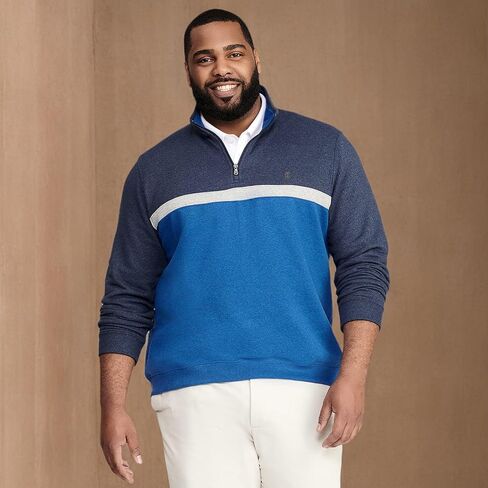 IZOD Men's Big & Tall Big Advantage Performance Quarter Zip Fleece Pullover Sweatshirt, Peacoat Cblock, 3X-Large Tall in Saudi Arabia