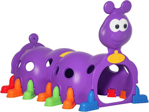 Qaba Caterpillar Tunnel, Toddler Tunnel for Kids Crawl and Climb Through, Kids' Play Structure Indoor Outdoor, 2 Sections, Purple in Saudi Arabia