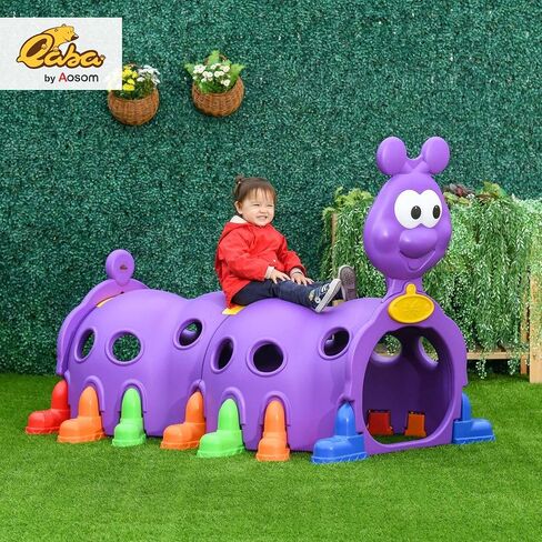 Qaba Caterpillar Tunnel, Toddler Tunnel for Kids Crawl and Climb Through, Kids' Play Structure Indoor Outdoor, 2 Sections, Purple in Saudi Arabia