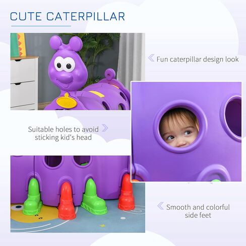 Qaba Caterpillar Tunnel, Toddler Tunnel for Kids Crawl and Climb Through, Kids' Play Structure Indoor Outdoor, 2 Sections, Purple in Saudi Arabia