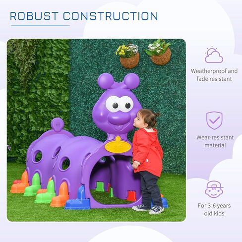 Qaba Caterpillar Tunnel, Toddler Tunnel for Kids Crawl and Climb Through, Kids' Play Structure Indoor Outdoor, 2 Sections, Purple in Saudi Arabia