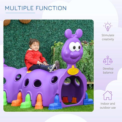 Qaba Caterpillar Tunnel, Toddler Tunnel for Kids Crawl and Climb Through, Kids' Play Structure Indoor Outdoor, 2 Sections, Purple in Saudi Arabia