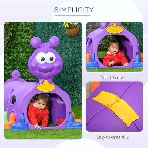 Qaba Caterpillar Tunnel, Toddler Tunnel for Kids Crawl and Climb Through, Kids' Play Structure Indoor Outdoor, 2 Sections, Purple in Saudi Arabia