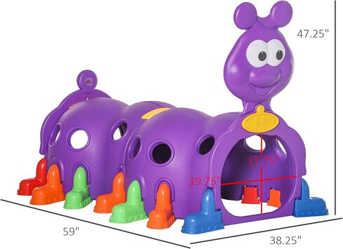 Qaba Caterpillar Tunnel, Toddler Tunnel for Kids Crawl and Climb Through, Kids' Play Structure Indoor Outdoor, 2 Sections, Purple in Saudi Arabia