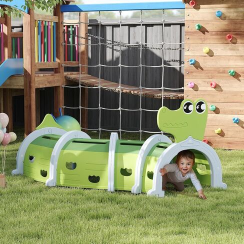 Qaba Caterpillar Tunnel, Toddler Tunnel for Kids Crawl and Climb Through, Kids' Play Structure Indoor Outdoor, 2 Sections, Purple in Saudi Arabia