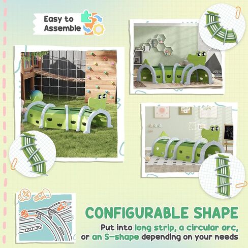 Qaba Caterpillar Tunnel, Toddler Tunnel for Kids Crawl and Climb Through, Kids' Play Structure Indoor Outdoor, 2 Sections, Purple in Saudi Arabia