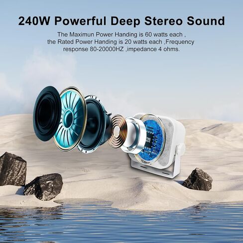 Herdio 4 Inch 240W Boat Marine Bluetooth Speakers Waterproof Outdoor Speakers for Golf Cart ATV UTV RZR Camper Tractor Boat Truck Jeep Courtyard Powersports,2 Pairs (Black) in Kuwait