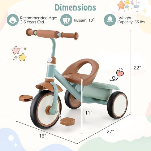 عسل فرحة ثلاثية الدراجات ، أطفال دراجة عجلات 3 عجلات مع مقعد قابل للتعديل ، سلة تخزين قابلة للإزالة ، دراجة ثلاثية العجلات لمدة 3-5 سنوات ، دراجة ثلاثية العجلات الصغيرة للأطفال ، هدية عيد ميلاد للبنين في مرحلة ما قبل المدرسة (بيج) in Kuwait