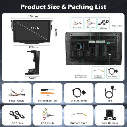 Hikity 2+64GB Android 13 Radio Wireless Apple Carplay for 2007-2012 Toyota RAV4, 9 Inch Touch Screen RAV4 Stereo with Android Auto, HiFi, Bluetooth, GPS, WiFi, Mirror Link, SWC, MIC, Backup Camera in Saudi Arabia