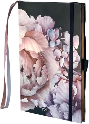 Bullet Dotted Journal with Black Paper Floral Hardcover Notebook with Pen Loop, 2 Ribbons, and Inner Pocket - 120 GSM - Elegant Metallic Edges (Blush Pink Flowers) in Saudi Arabia