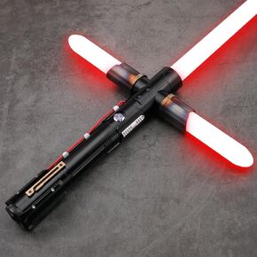 Dueling Light Saber Motion Control Smooth Swing Crossguard Light Saber with 12 RGB Colors 16 Sound Fonts Heavy Metal Handle and Replaceable Blade, Light Sabers for Adults