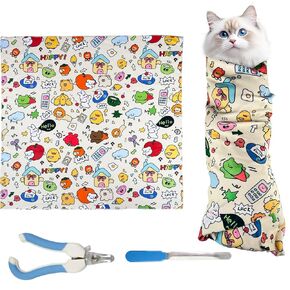 27.6 "Cat Grooming Wrap مع Clipper مسمار ، غلاف القط لقطع الأظافر ، وضبط القطط لتشذيب الأظافر ، وأداة الاستمالة للحيوانات الأليفة القابلة للغسل الآلة