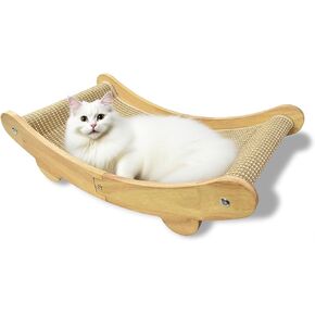 2-in-1 Sisal Cat Scratcher Bed for Indoor Large Cats – Hammock Lounge with Natural Sisal Pad, Wooden Cat Furniture for Scratching and Resting