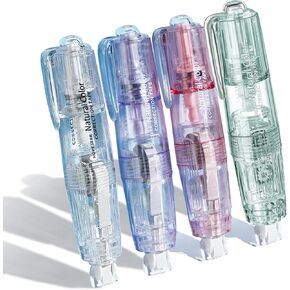 White Retractable Correction Tape, 4PCS Correction Dispensers Pre-Loaded, Cute Pull-Out Pen-Shaped Applicator, Anti-Break Tape for Office Supplies (Transparent, Green, Pink, Purple)