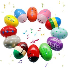 ehome 12pcs shakers البيض الخشبي وضعت اليد الموسيقية maracas آلات الإيقاع البيض البيض شاكر مسبقا مونتيسوري ألعاب عيد ميلاد عيد الفصح للرضع