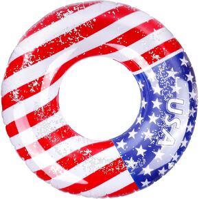 Wytaohzl 16inch 4 يوليو العلم الوطني القابل للنفخ يطفو الولايات المتحدة الأمريكية على تصميم المسبح المسبح المسبح مع النجوم الفضية لحفلة استقلال الحفلات.