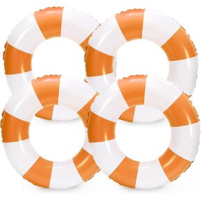 Whaline 4Pcs Inflatable Swimming Float Toy Striped Swim Ring Fun Print Pool Lounger Tube for Summer Swimming Beach Party