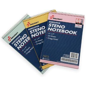 SKILCRAFT 7530-01-454-5702 3 Piece ECF Recycled Steno Pad Pack, 6 x 9 Inch, Assorted Color