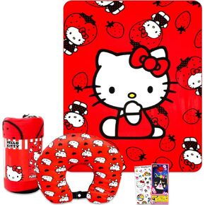 SANRIO Hello Kitty Travel Blanket and Pillow Set for Girls Bundle with Blanket, Pillow, Stickers, More | Hello Kitty Travel Accessories for Kids, Children