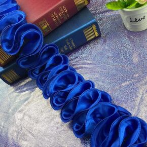 Yalulu 5 Yards 3D Pleated Chiffon Lace Trim Ribbon Fabric Applique Trimming Lace Ruffle Trim Craft Sewing Wedding Dress Decoration Accessories (Gem Blue)