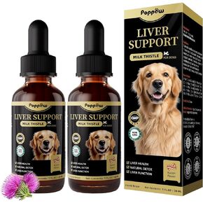 Milk Thistle for Dogs – 9-in-1 Liver and Kidney Support Drops with Artichoke, Resveratrol, Marigold Extract, 100% Natural Detox Supplement for Liver Function, Split Dropper, Bacon Flavor, 2Oz