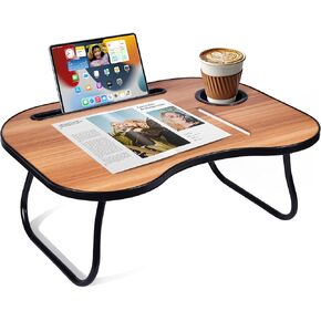Lap Desk for Laptop Bed Trays for Eating and Laptops Breakfast in Bed Laptop Stand TV Trays for Bed with Cup Holder/Drawer for Sofa/Couch Portable Foldable (Black Walnut, M(19×14"))
