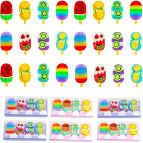Ice Cream Erasers, 24 PCS Cute Fruit Shaped Pencil Erasers for School Classroom Prizes Homework Rewards Gifts Party Favors