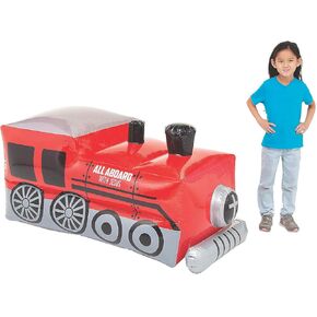 Fun Express Railroad Train Inflatable – Ideal for VBS Vacation Bible School Supplies – Fun Party Decoration Interactive Toy Kids Easy Inflate – Vibrant Colors Photos Inflated Size 24" x 12" – 1 Piece