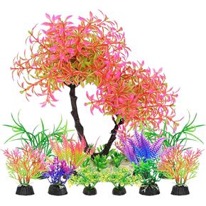 AQUANEAT Artificial Aquarium Plants, Fish Tank Purple Tree Decoration Set, Plastic Accessories, 11pcs