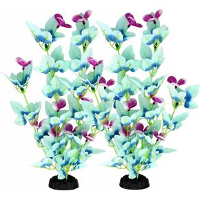 16 Inch Aquarium Fish Tank Plant Betta Fish Tank Decor,2 Pack Silk Aquarium Plants for Aquarium Decoration (White-Blue)
