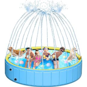 106 Foldable Kiddie Pool, Sprinkler Pool for Kids, Non Slip Heavy Duty Dogs Splash Pad, Large Hard Plastic Kiddie Bathtubs for Backyard, Portable Pet Swimming Tub for Summer Outdoor