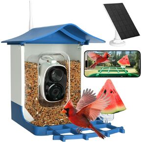 Smart Bird Feeder with Camera,AI Identify Birds Species,Auto Record 2K Birds Video in Backyard Garden,Live View,Instant Notifications，Solar Powered Charging,Ideal Gift for Family and Bird Lovers