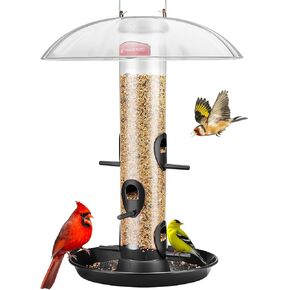 Kingsyard Metal Bird Feeders for Outdoors Hanging, Wild Bird Feeder for Finch Cardinal, Large Seeds Tray & Rainproof Dome (Antique Copper)