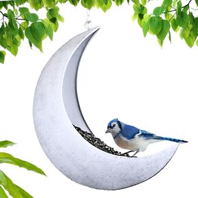 Hanging Moon Bird Feeder – Unique Metal Bird Feeders for Outdoors, Antique Gold, Rust-Resistant, Drain Holes – Wild Bird Feeder for Bluebirds, Cardinals, Finches, and Backyard Birdwatching